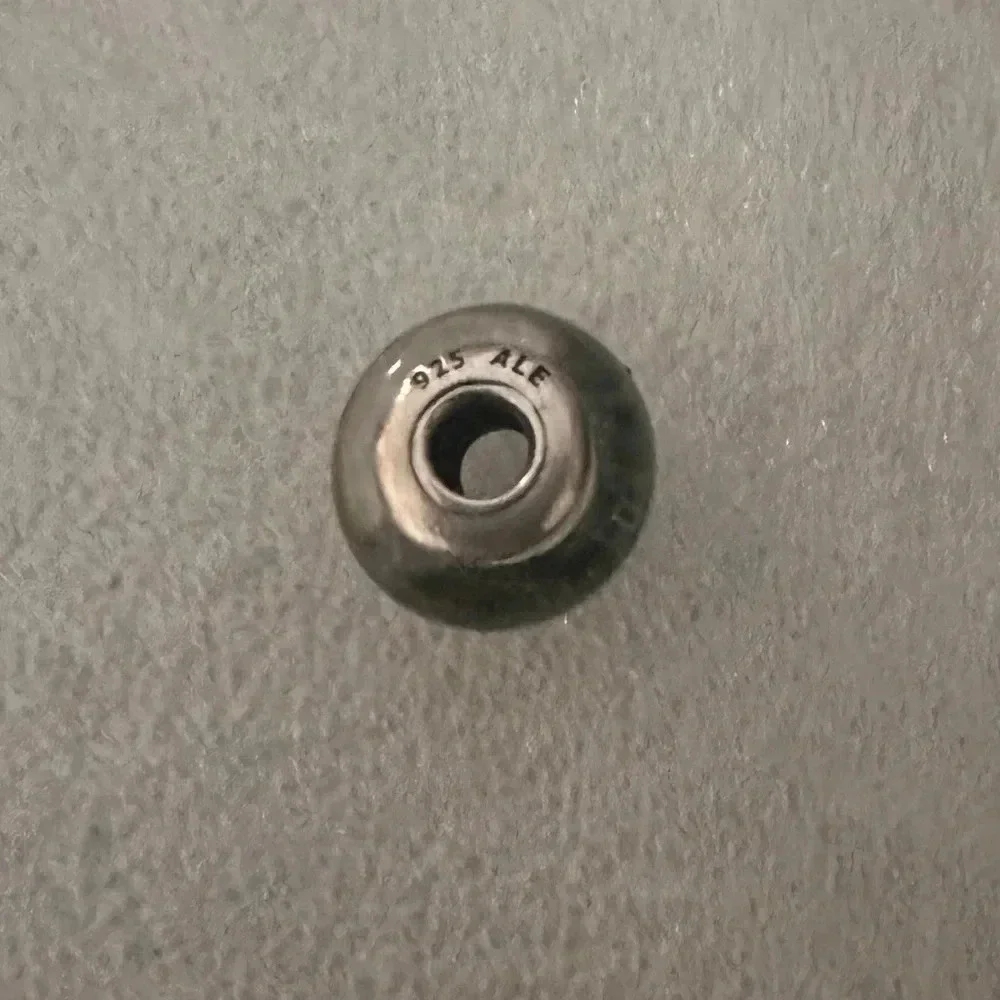 Retired Authentic Pandora Green Candy Striper Murano Glass Bead Charm - Picture 6 of 6